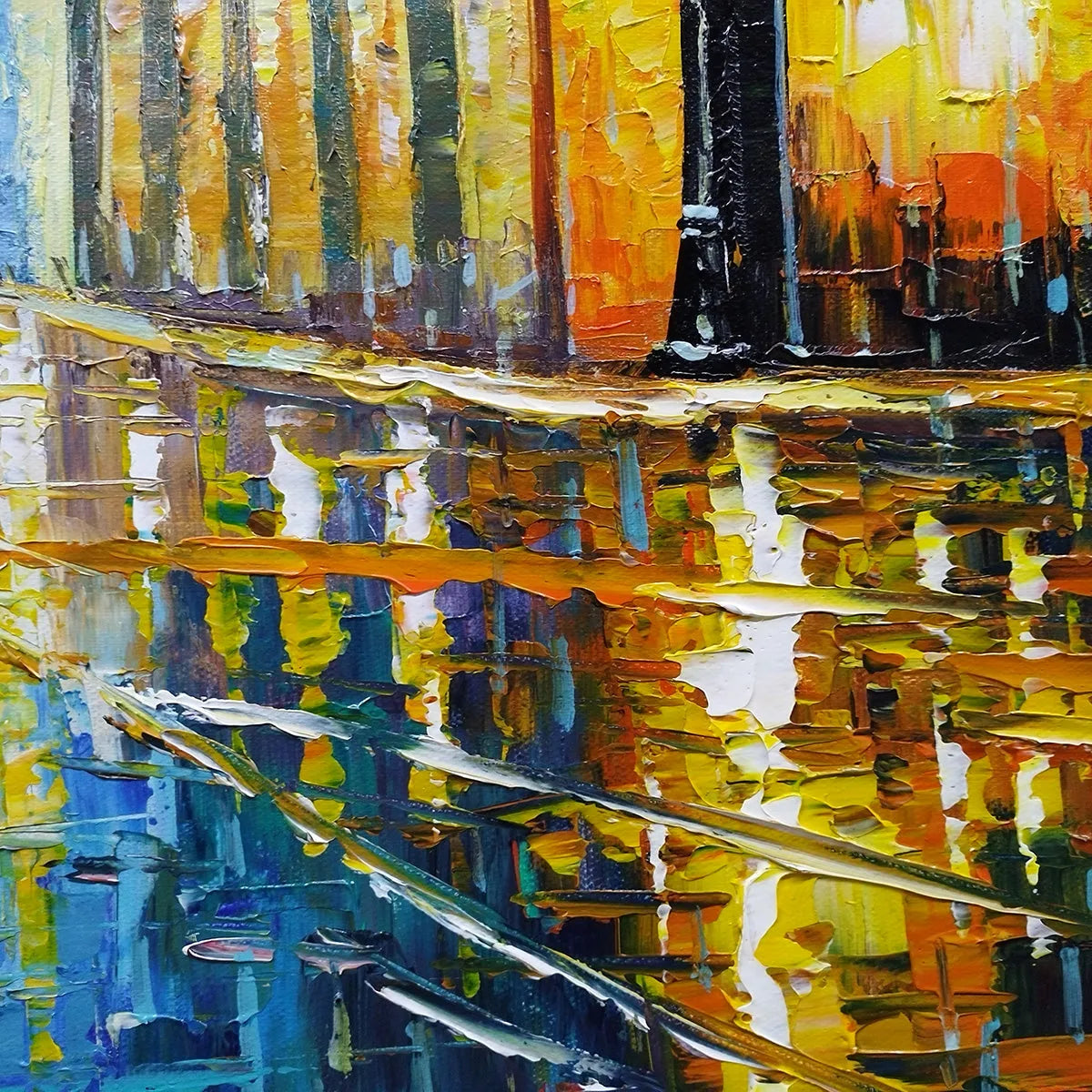 RAINY NIGHT IN PARIS: Textured Cityscape Painting, Rainy Street Scene, Blue, Living Room, Dining Room, Office