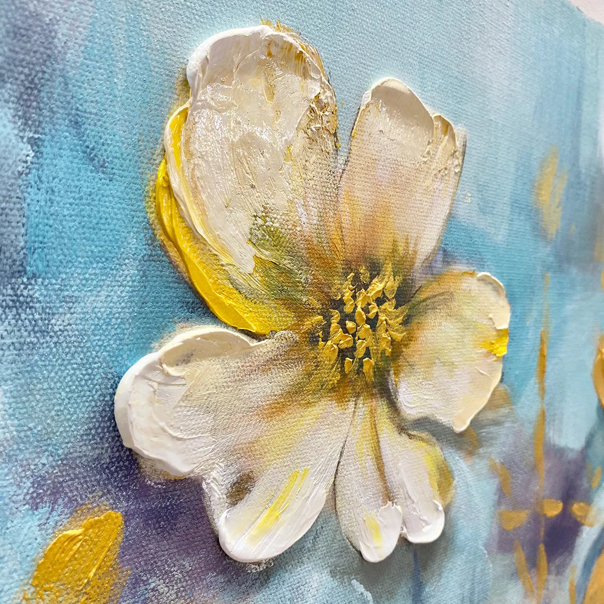 GOLDEN BLOSSOM DRIFT: Floral Painting with Gold Accents
