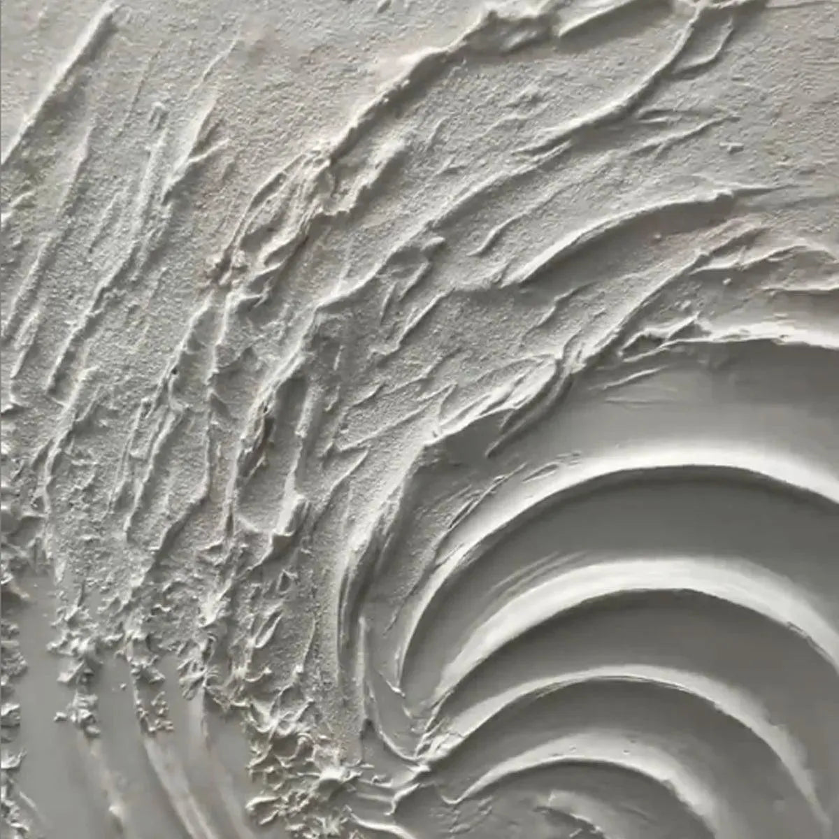 Isabella Rossi's Whirlwind textured white abstract painting: close-up impasto technique.