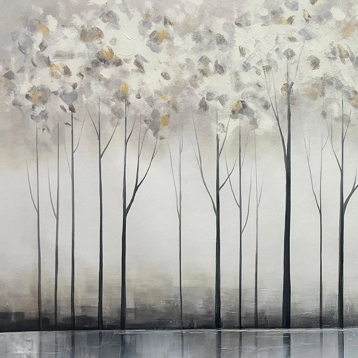 SILVER BIRCH MIST: Forest Landscape Painting in Grey and White