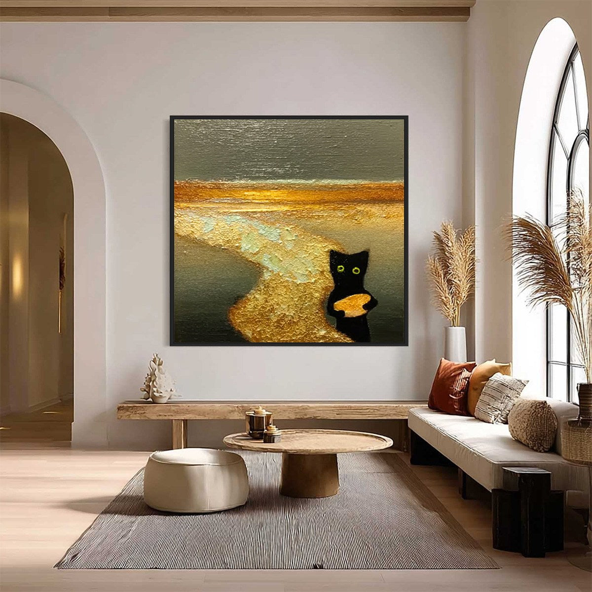 A CAT'S TREASURE: Textured Impasto Painting of a Whimsical Black Cat