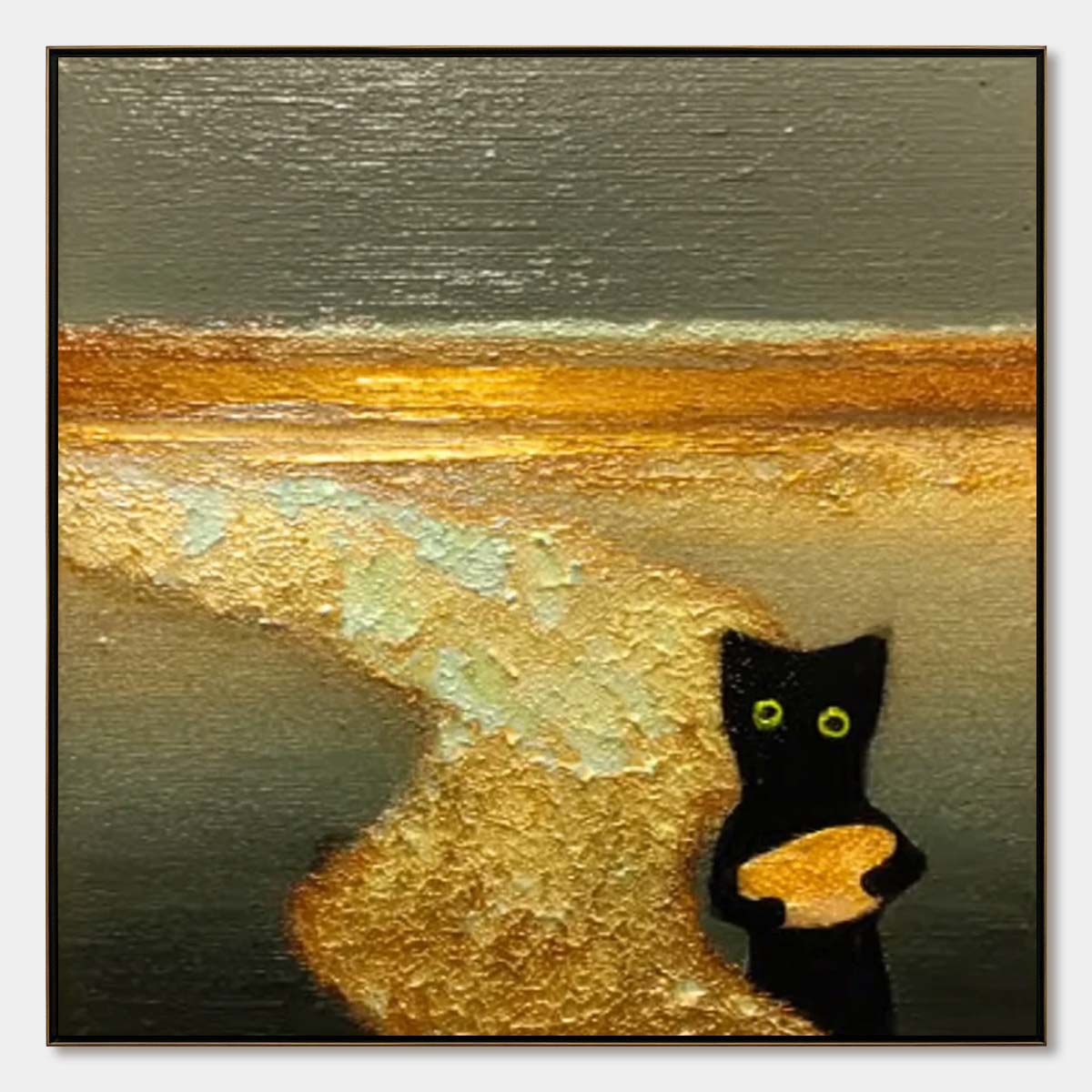 A CAT'S TREASURE: Textured Impasto Painting of a Whimsical Black Cat