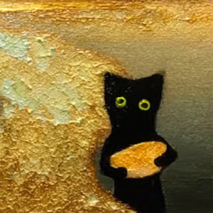 A CAT'S TREASURE: Textured Impasto Painting of a Whimsical Black Cat