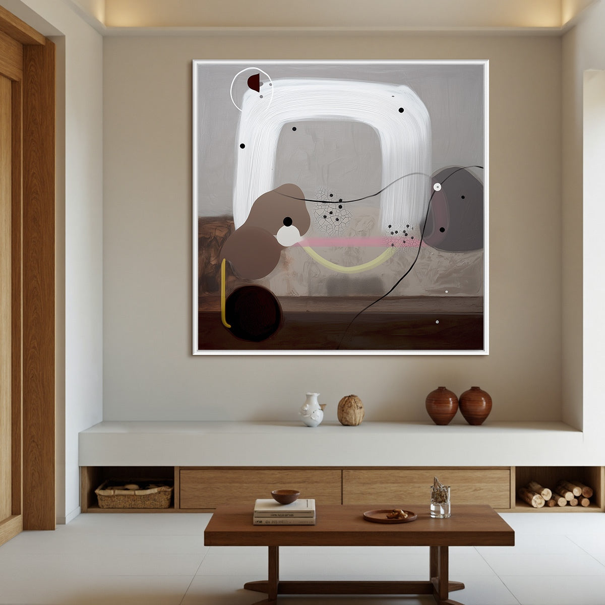 ABSTRACT BALANCE: Minimalist Abstract Grey Oil Painting