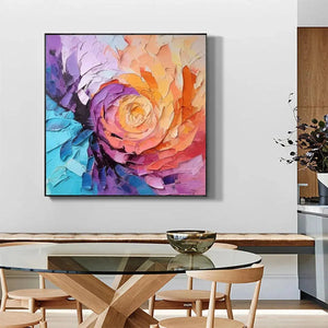 Textured Floral Painting, Impasto Wall Art, Square Canvas, Modern Decor