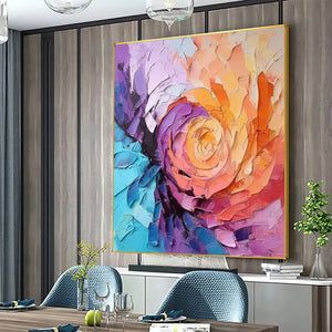 Textured Floral Painting, Impasto Wall Art, Square Canvas, Modern Decor
