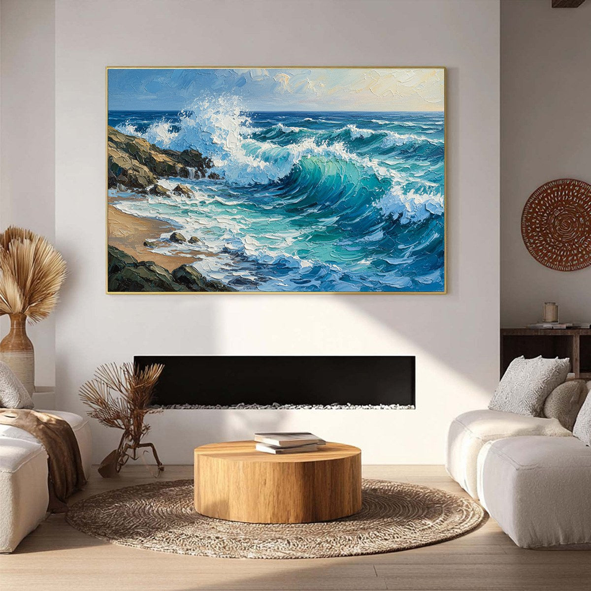 AEGEAN CREST: Textured Crashing Ocean Wave Oil Painting