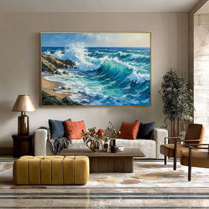 AEGEAN CREST: Textured Crashing Ocean Wave Oil Painting