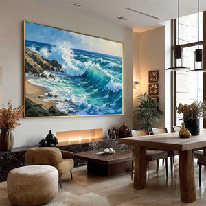 AEGEAN CREST: Textured Crashing Ocean Wave Oil Painting
