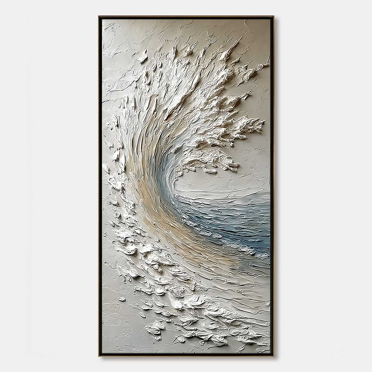 AEGEAN CREST: Vertical Textured Impasto Ocean Wave Painting
