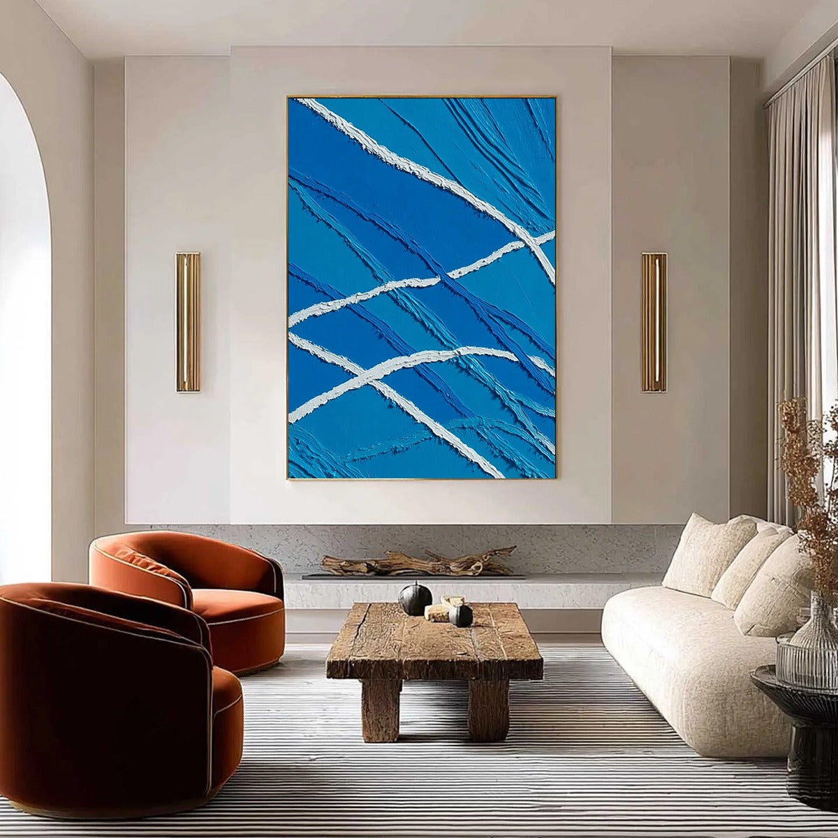 AEGEAN TIDES: Large textured blue & white abstract impasto original painting