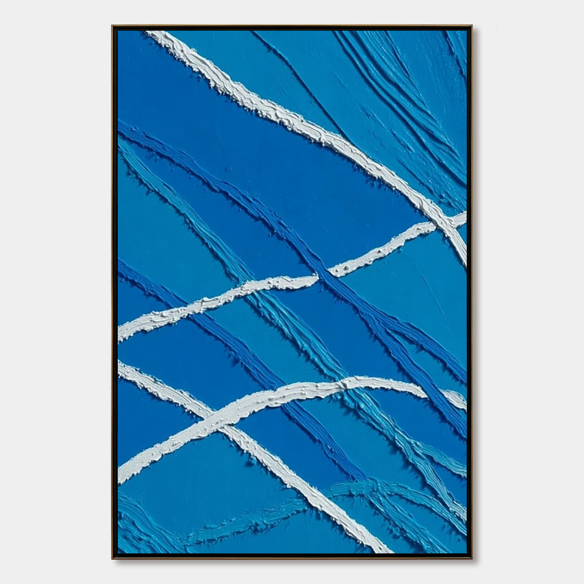 Large original handmade textured blue and white abstract impasto painting.