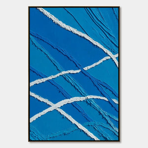 Large original handmade textured blue and white abstract impasto painting.