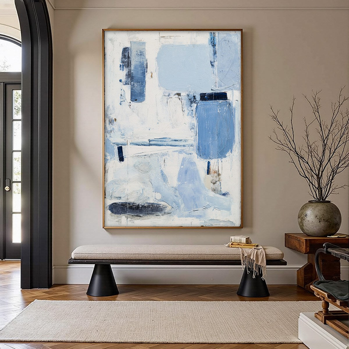 AEGEAN DECONSTRUCT: Textured Blue and White Abstract Painting