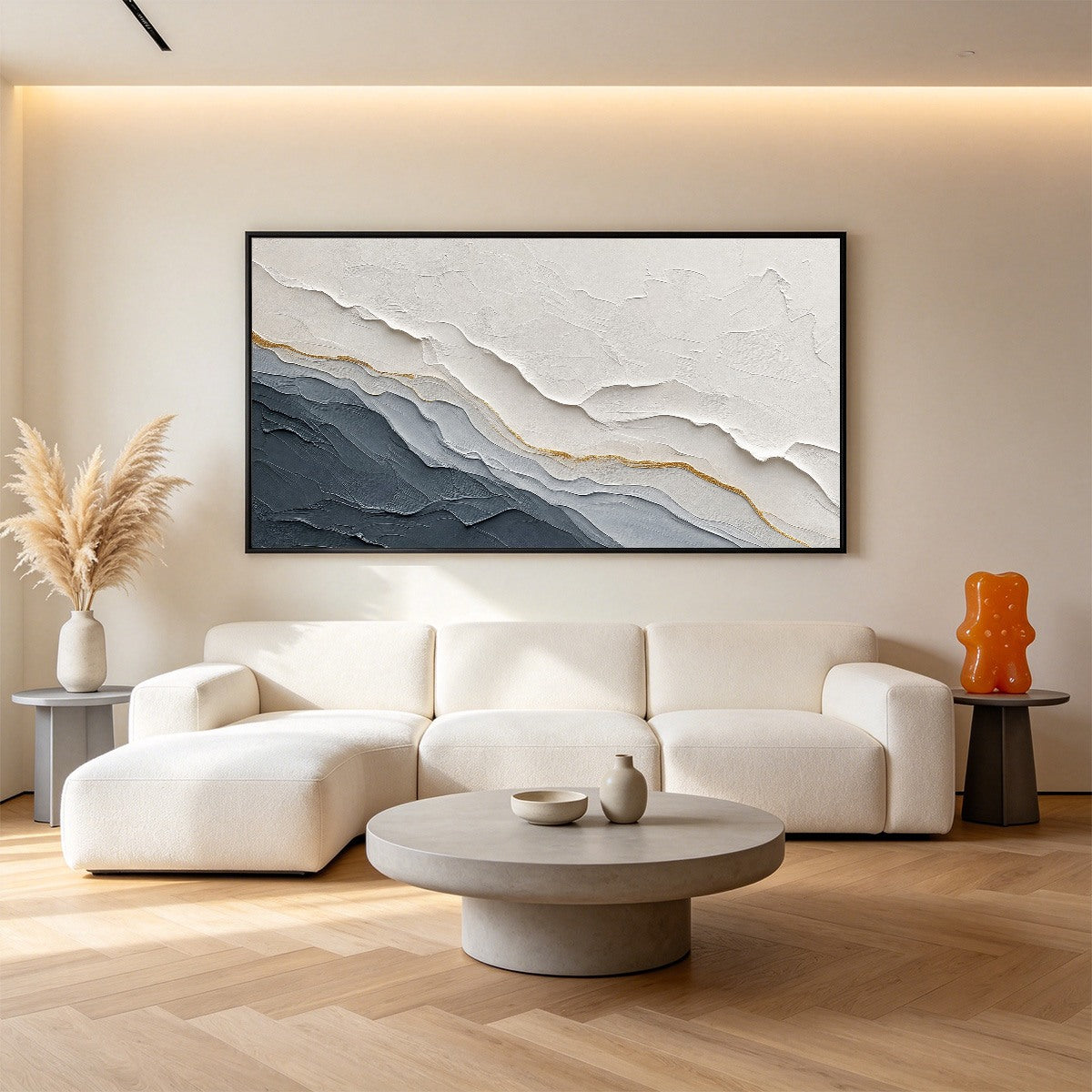AEON: Textured Grey and Gold Abstract Landscape Painting