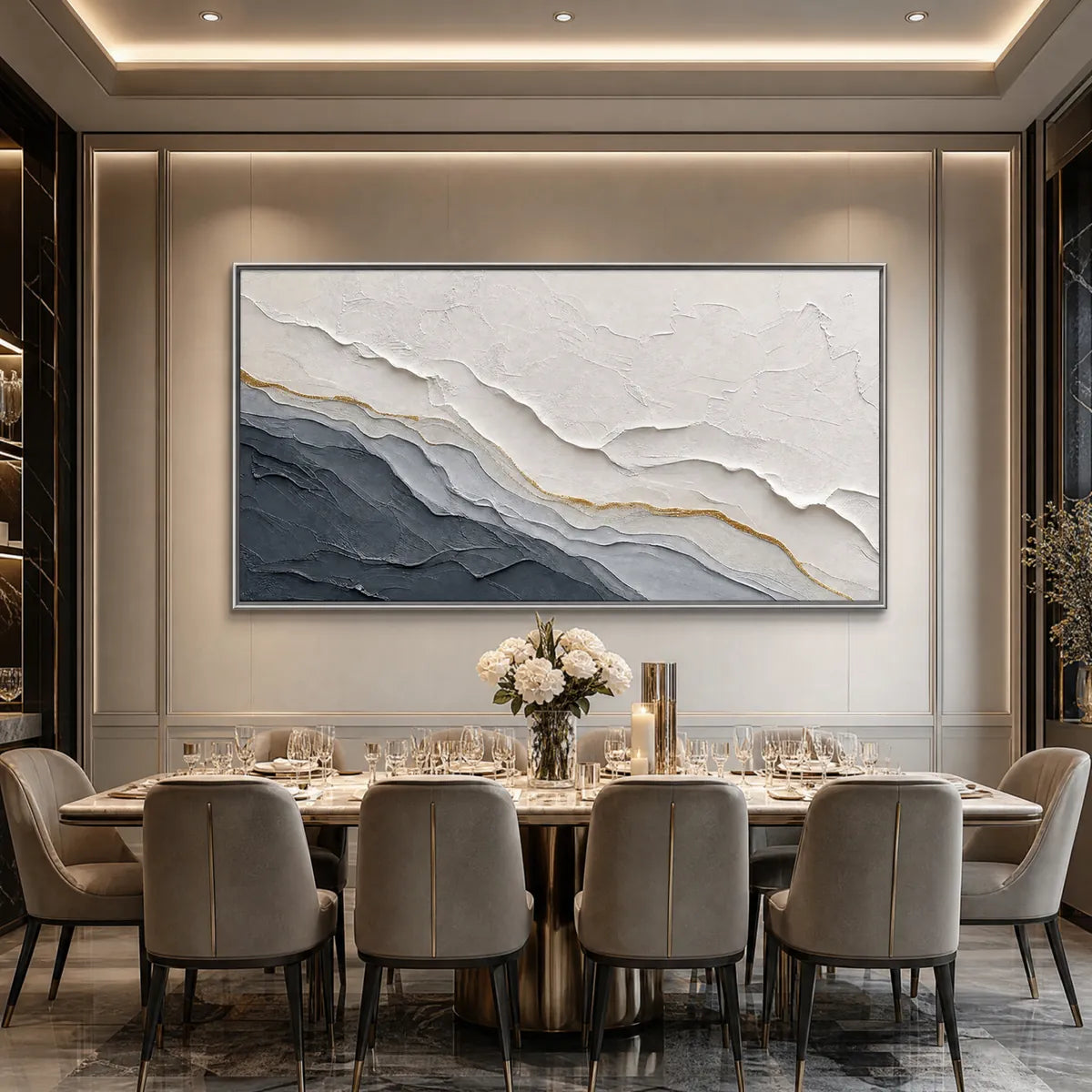 AEON: Textured Grey and Gold Abstract Landscape Painting