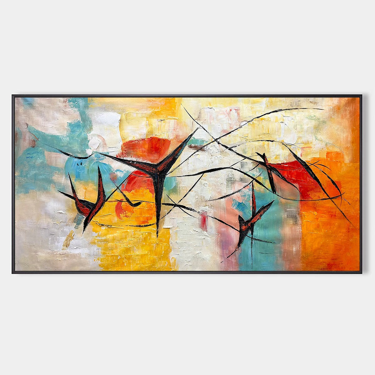Aerial Dance: Abstract Colorful Oil Painting Canvas Wall Art Decor with Dynamic Lines