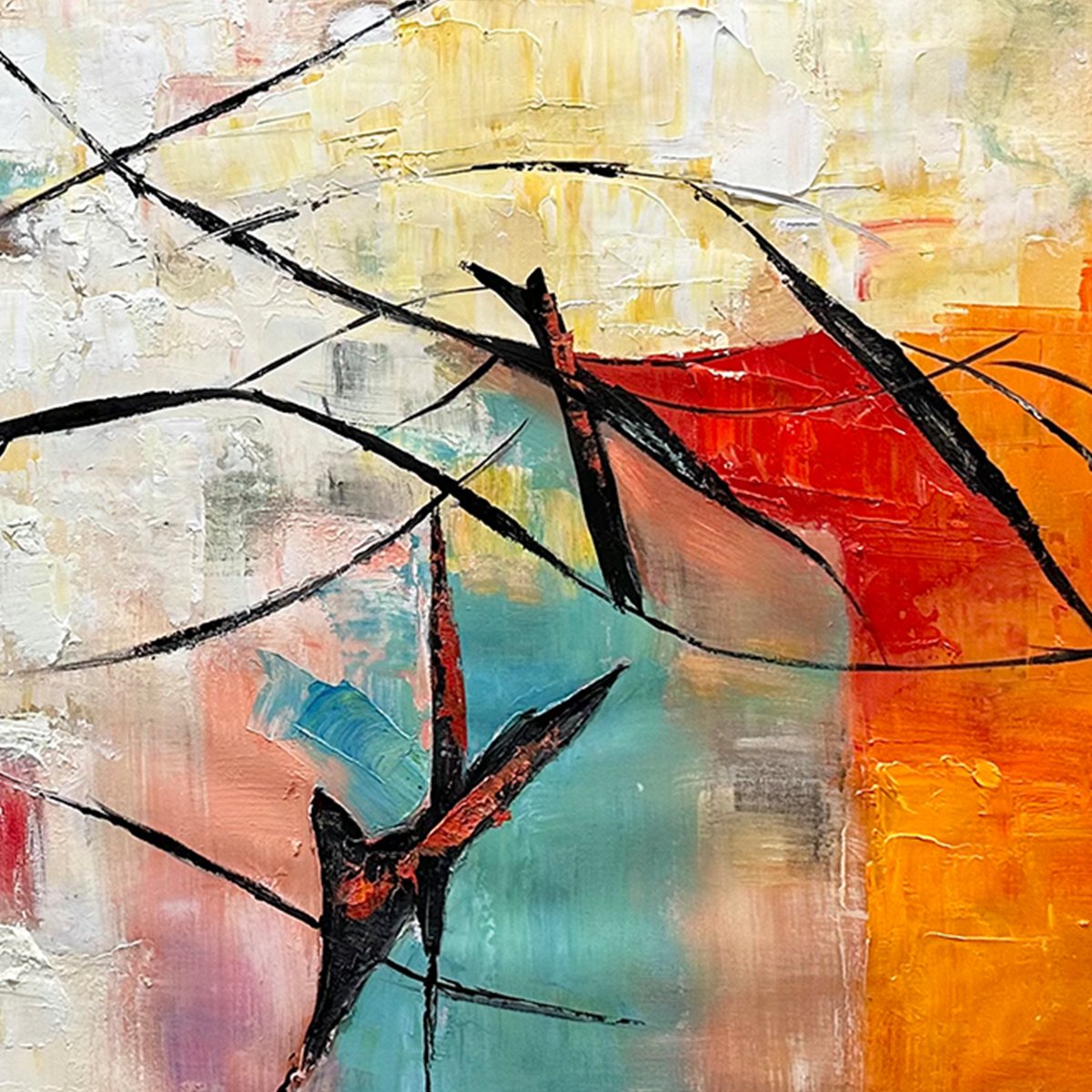 AERIAL DANCE: Abstract Colorful Oil Painting with Dynamic Lines