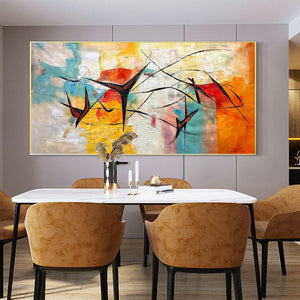 Aerial Dance: Abstract Colorful Oil Painting Canvas Wall Art Decor with Dynamic Lines