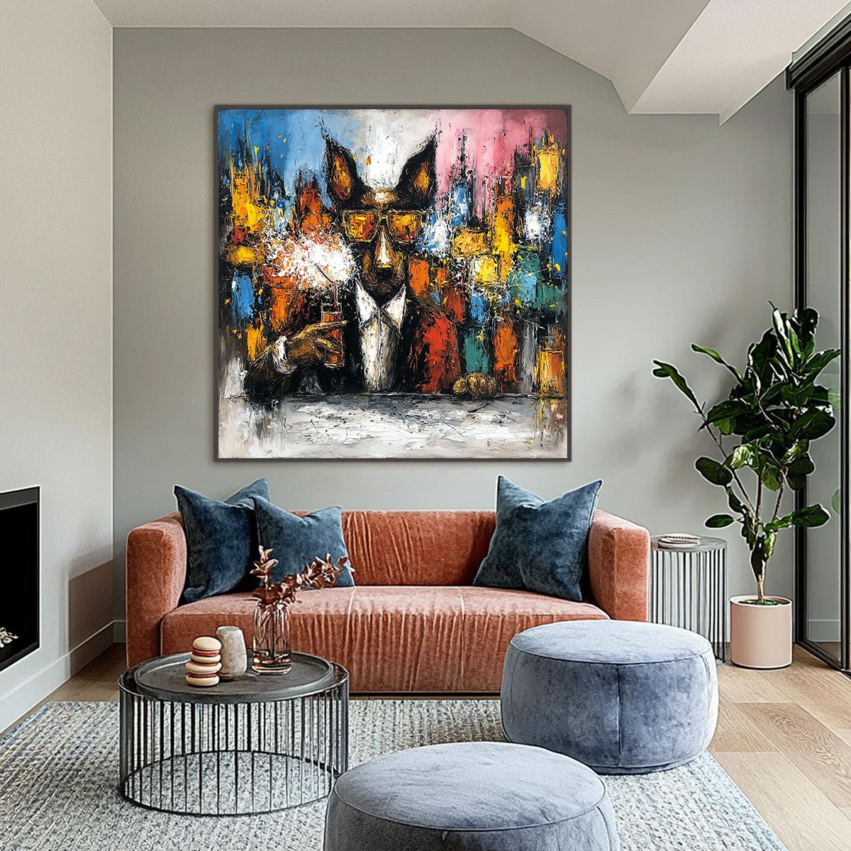 AFTER HOURS Abstract Dog Oil Painting | Colorful Modern Art