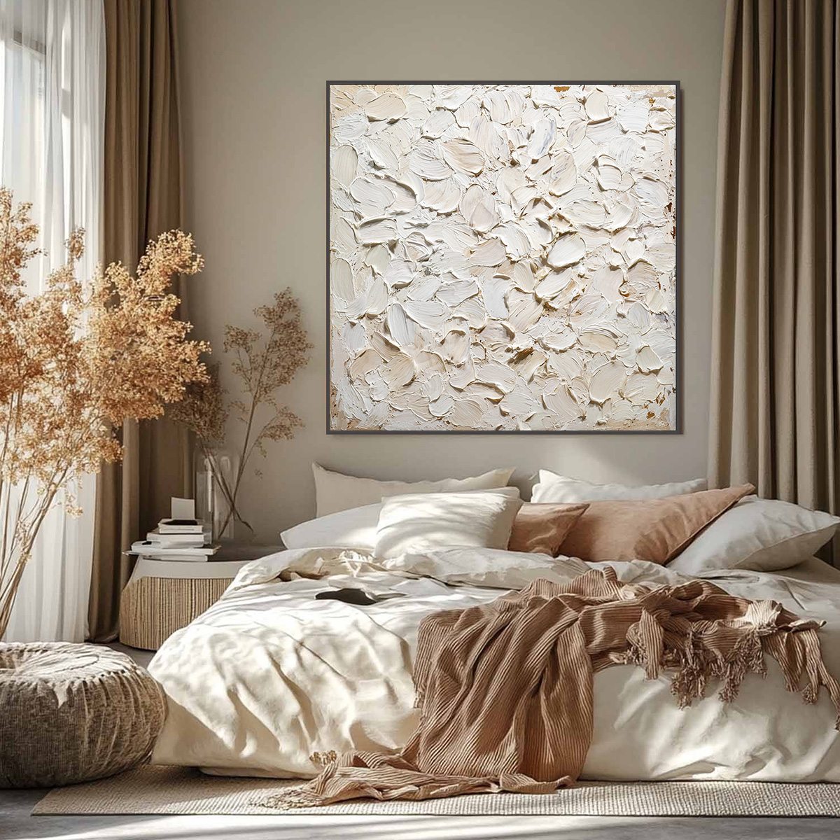 ALABASTER PETALS: Textured Wabi Sabi Abstract Impasto Painting