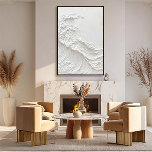 ALABASTER SWELL: Minimalist Textured Coastal Oil Painting
