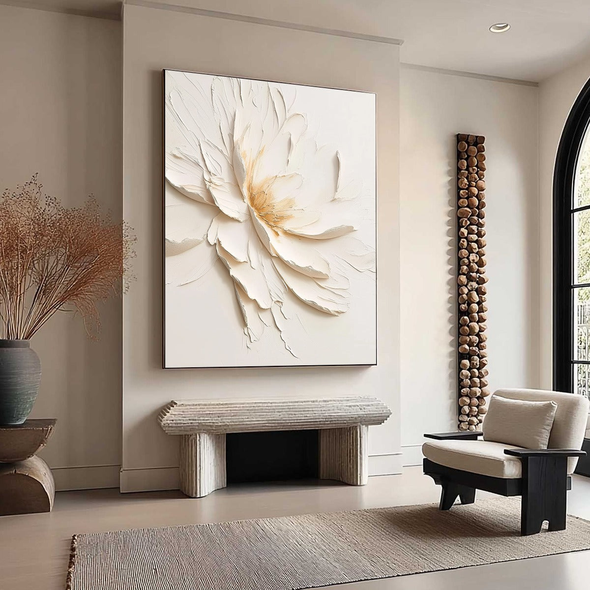 ALABASTER BLOOM: Textured Impasto Floral Oil Painting