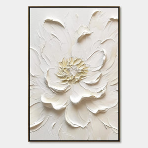 ALABASTER BLOOM: Textured Impasto Peony Flower Painting