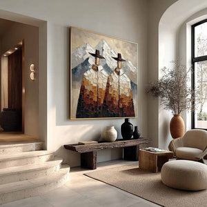 ALPINE COMPANIONS: Textured Impasto Painting of Two Figures in the Mountains