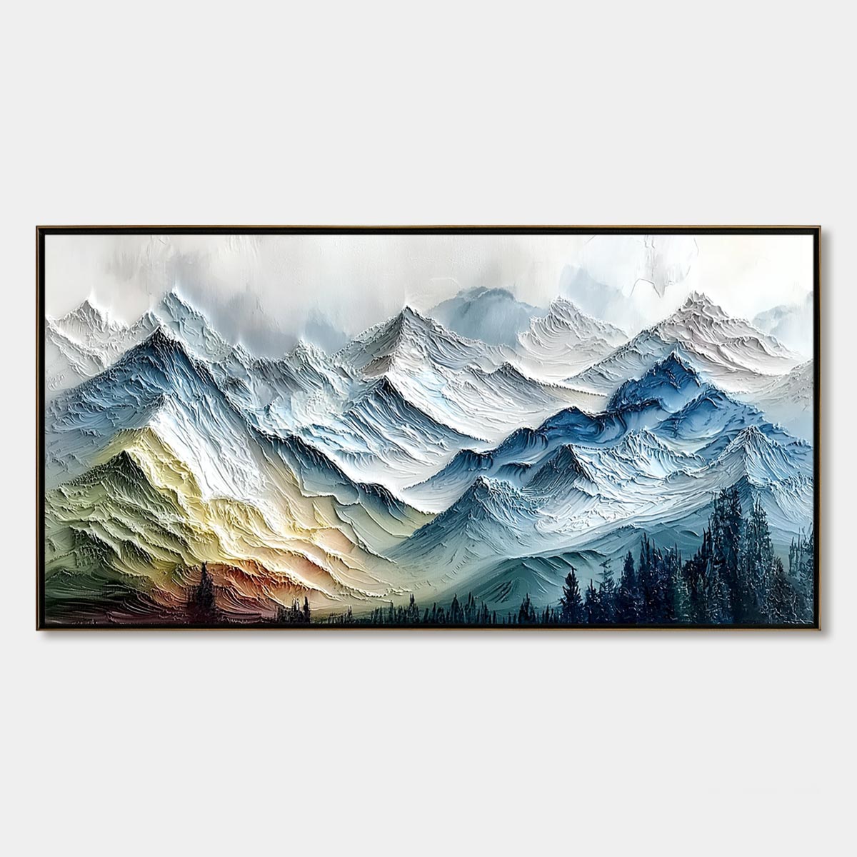 ALPINE GLOW: Large Textured Impasto Mountain Range Wall Art