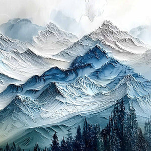 ALPINE GLOW: Large Textured Impasto Mountain Range Wall Art