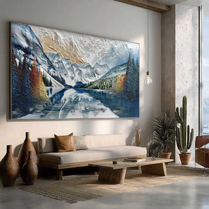 ALPINE GLOW: Textured Mountain Lake Impasto Landscape Painting