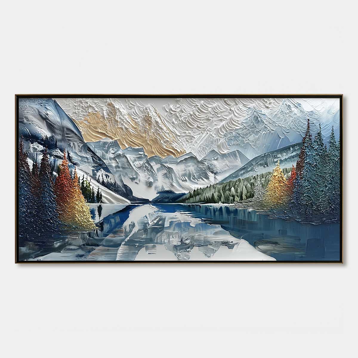 ALPINE GLOW: Textured Mountain Lake Impasto Landscape Painting
