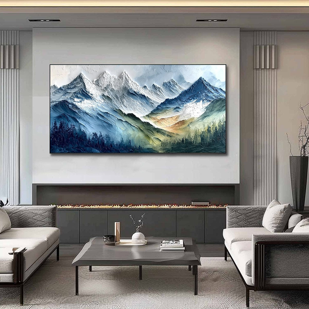 ALPINE MAJESTY: Textured Impasto Mountain Range Landscape Painting