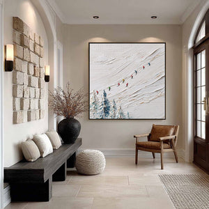 ALPINE RUSH: Heavily Textured Impasto Skiing Sports Painting