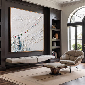ALPINE RUSH: Heavily Textured Impasto Skiing Sports Painting
