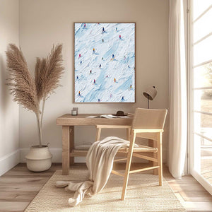ALPINE RUSH: Textured Impasto Painting of Skiers on a Slope