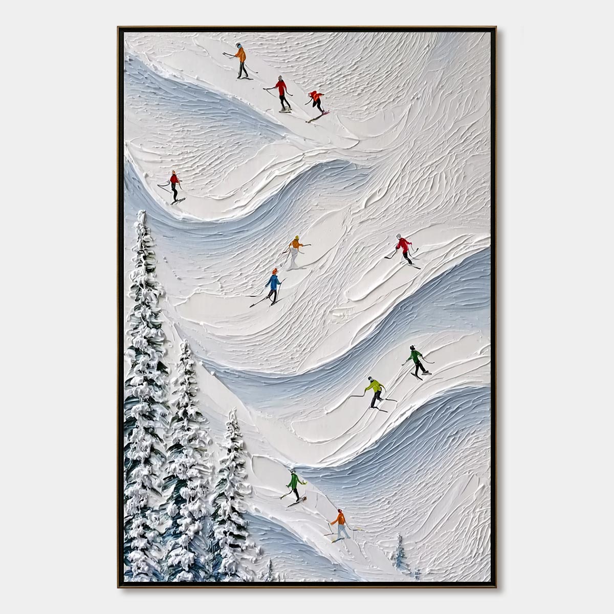 ALPINE RUSH: Textured Impasto Painting of Skiers on a Snowy Mountain1