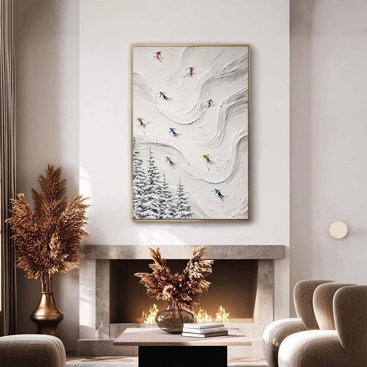 ALPINE RUSH: Textured Impasto Skiing Painting on Canvas