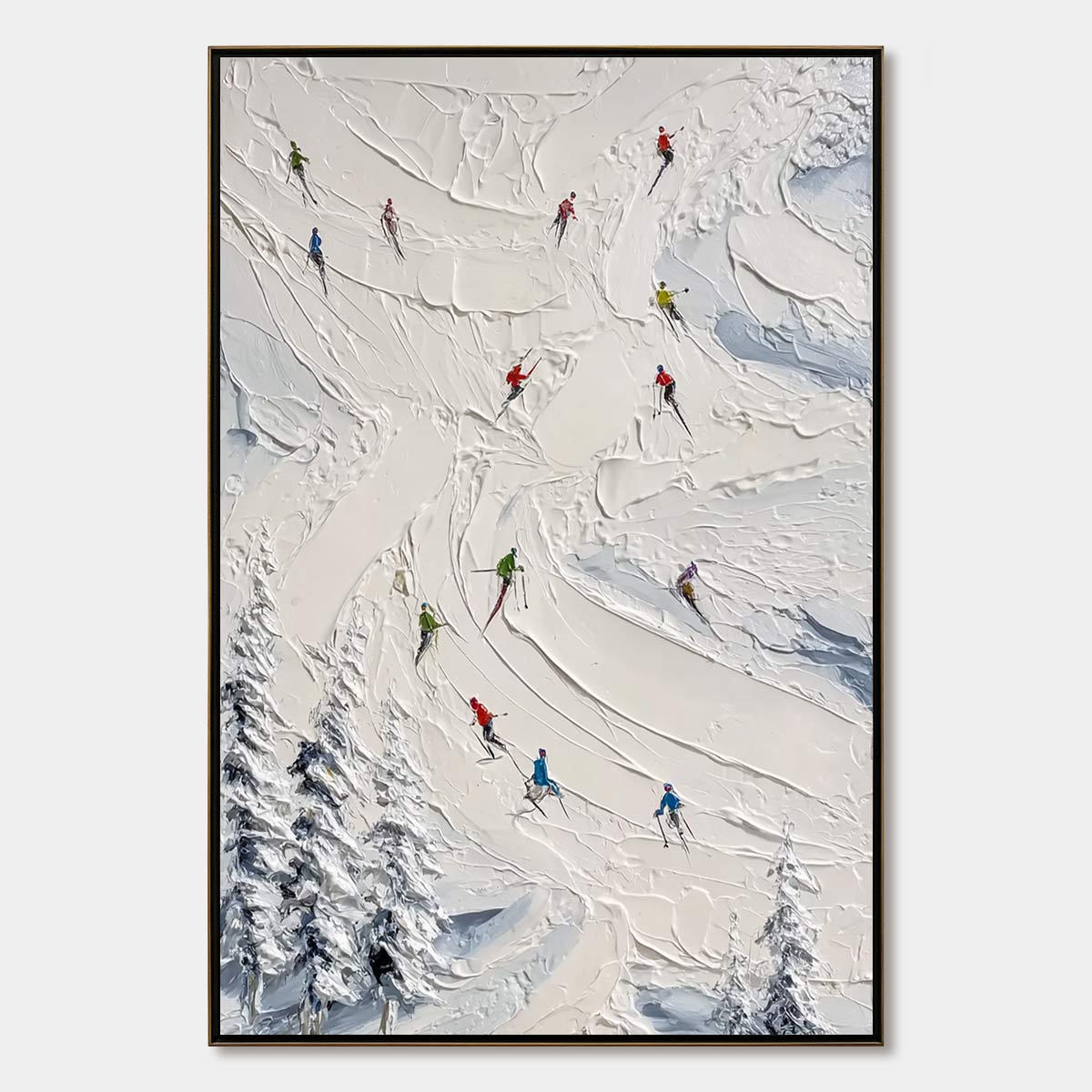 ALPINE RUSH: Textured Impasto Skiing Painting on Canvas