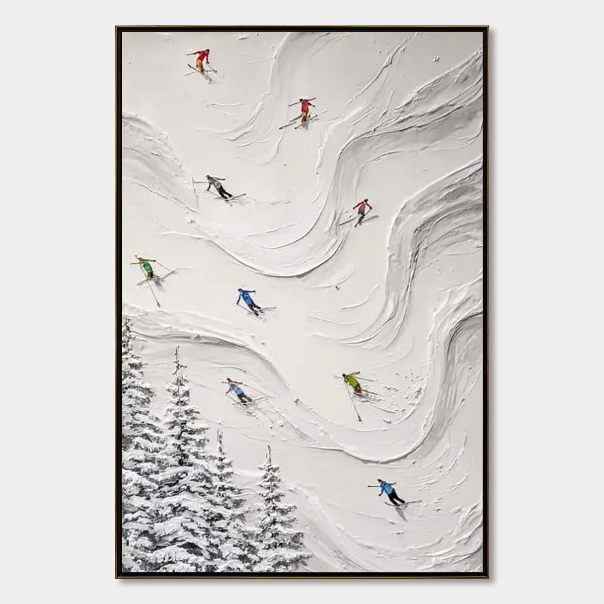 ALPINE RUSH: Textured Impasto Skiing Painting on Canvas