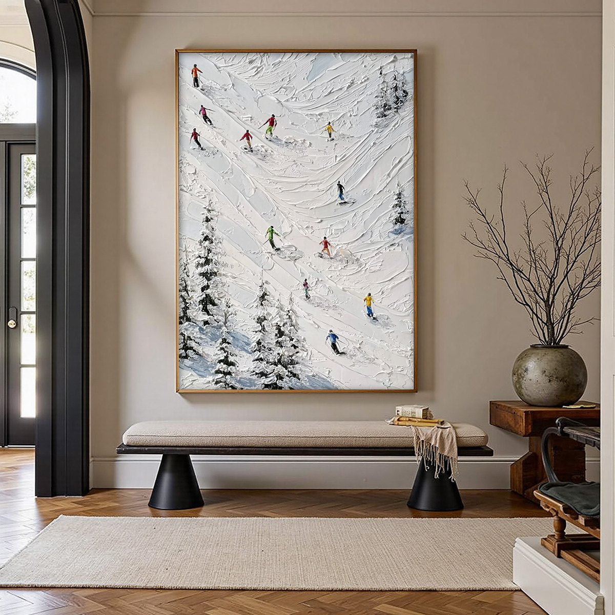 ALPINE RUSH: Textured Impasto Skiing on Mountain Slope Painting
