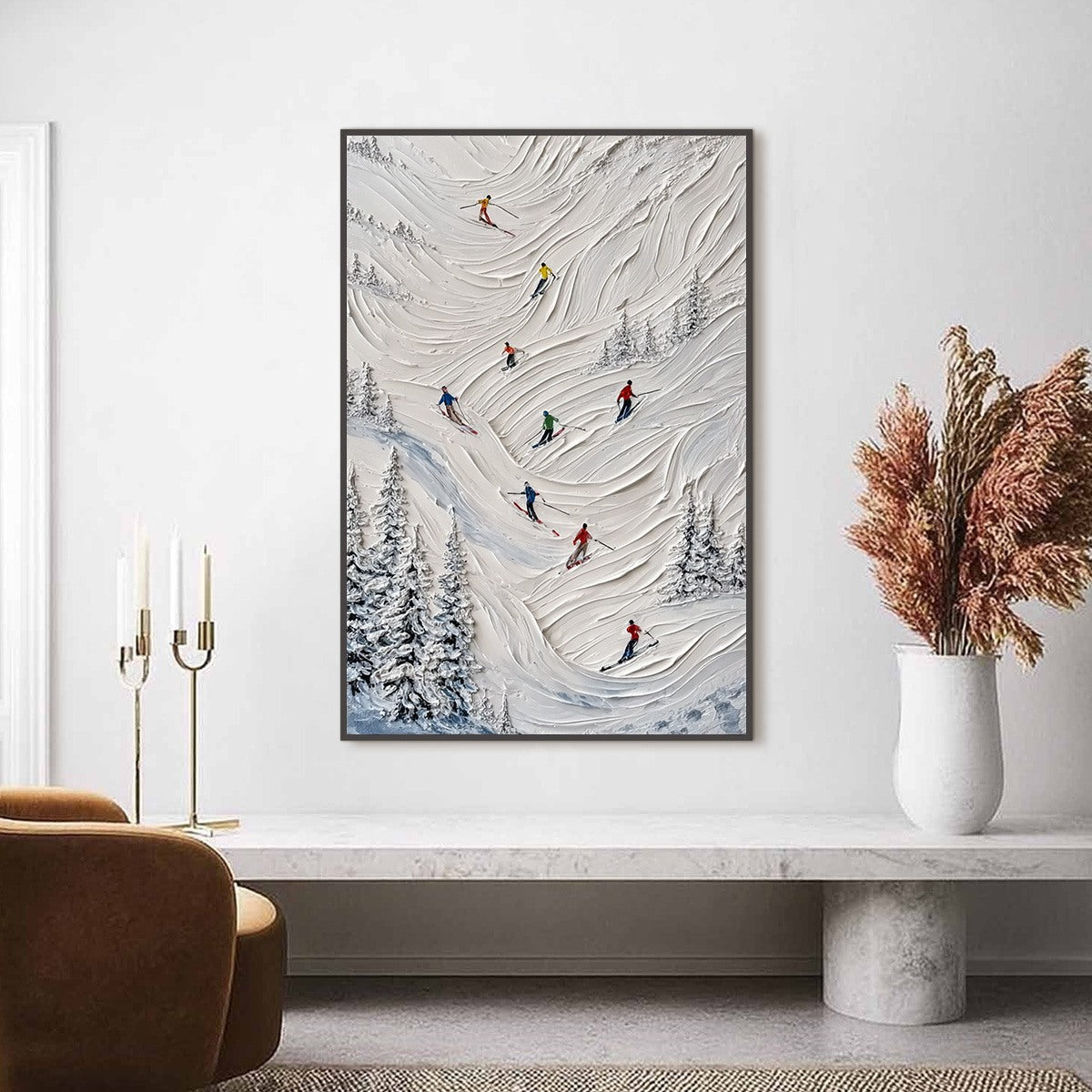 ALPINE RUSH: Textured Impasto Skiing on Mountain Slope Painting