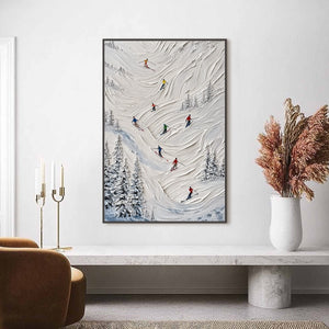 ALPINE RUSH: Textured Impasto Skiing on Mountain Slope Painting