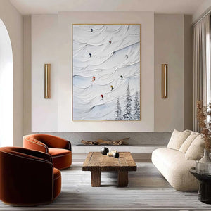 ALPINE RUSH: Textured Impasto Skiing on Snowy Mountain Oil Painting