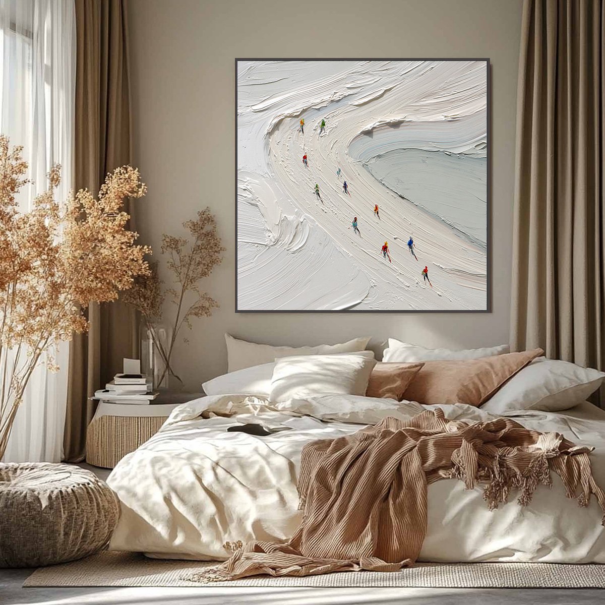 ALPINE RUSH: Textured Impasto Style Skiing Sports Painting