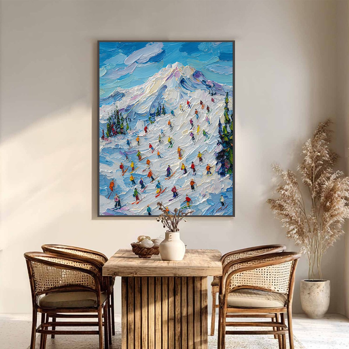 ALPINE RUSH: Textured Palette Knife Ski Mountain Painting
