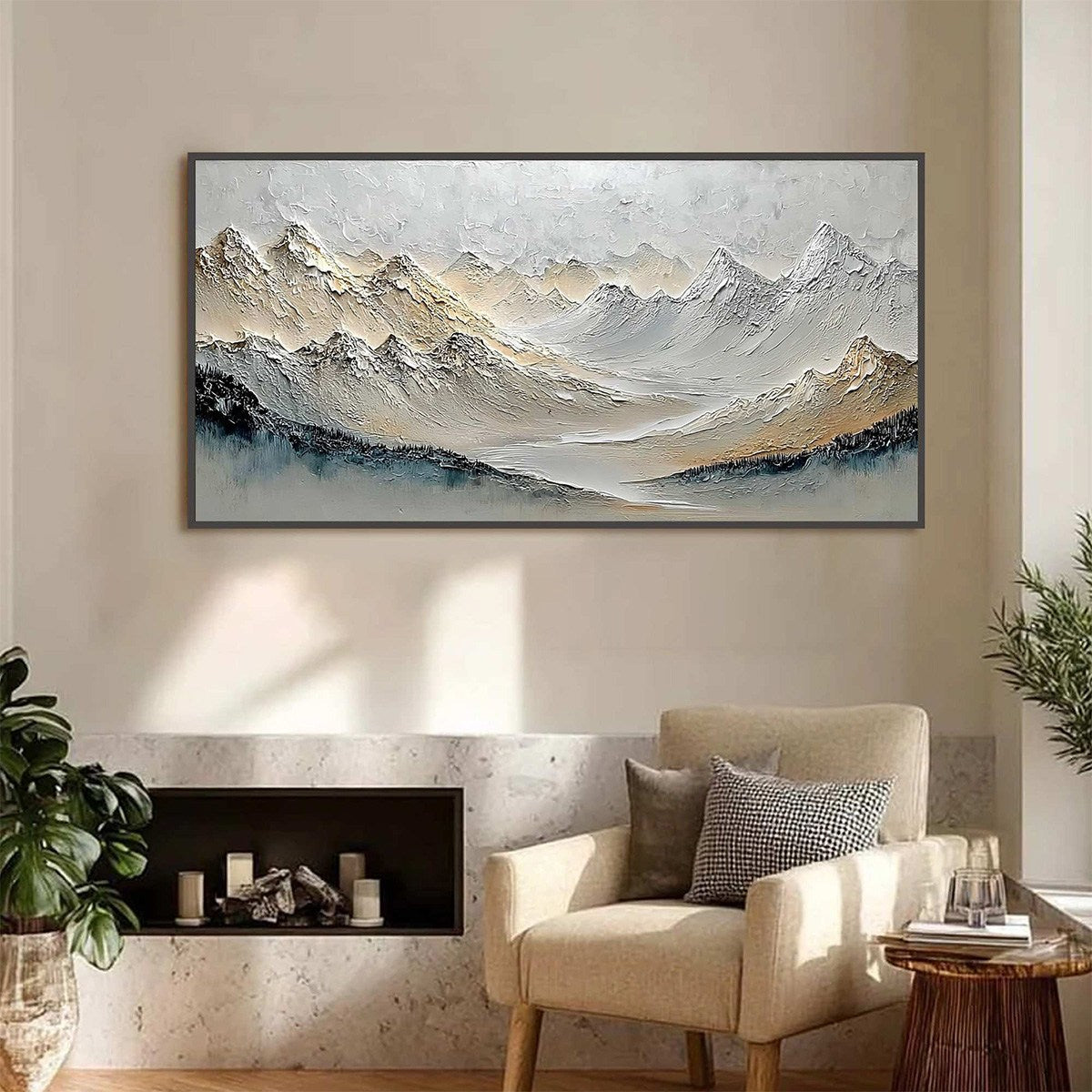 ALPINE SERENITY: Textured Wabi Sabi Mountain Landscape Painting