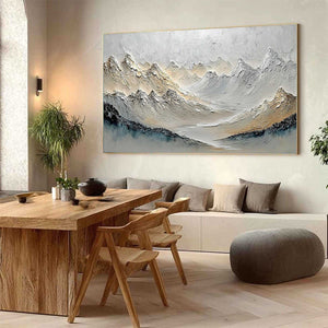 ALPINE SERENITY: Textured Wabi Sabi Mountain Landscape Painting