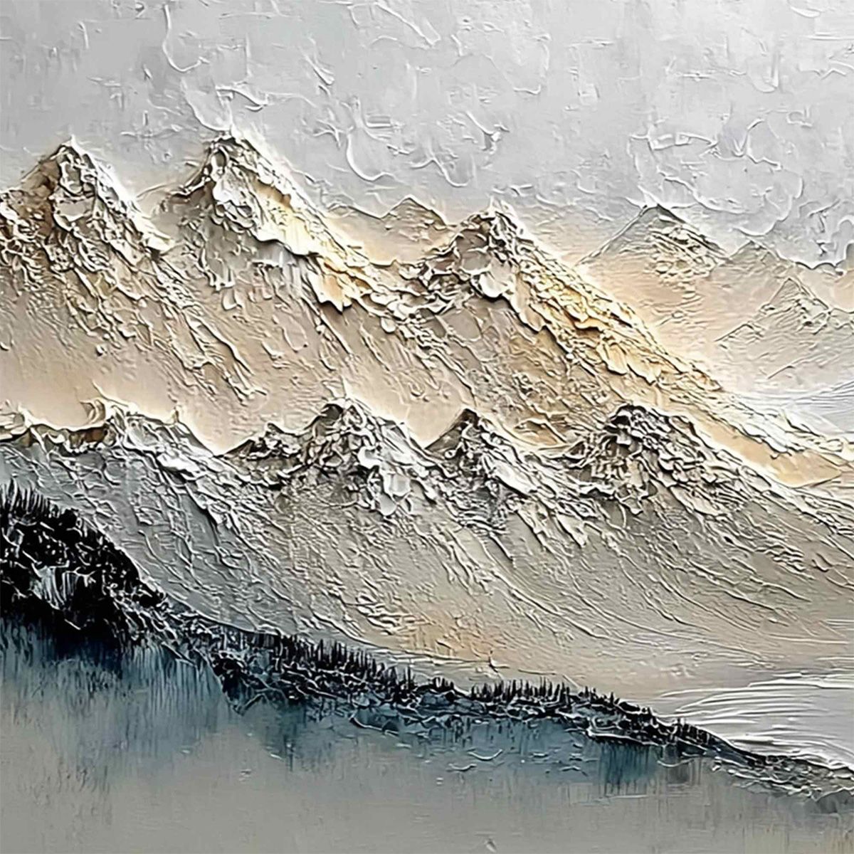 ALPINE SERENITY: Textured Wabi Sabi Mountain Landscape Painting